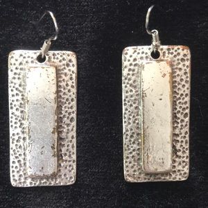 Rectangular silver coloured earrings